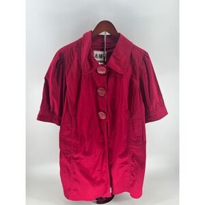 AMI Red Cotton Spandex Button Front Short Sleeve Collared Jacket Women's XL